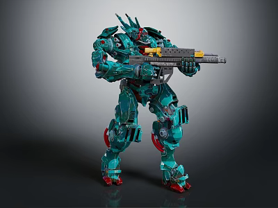 Green Bio Mechanical Mech Warrior Holding Large Gun With Detailed Armor And Sci Fi Design 3d model