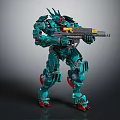 Green Bio Mechanical Mech Warrior Holding Large Gun With Detailed Armor And Sci Fi Design
