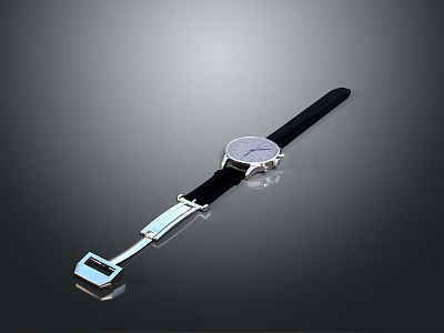Stylish Wristwatch With Black Leather Strap And Silver Dial Modern Design 3d model