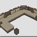 Spacious L Shaped Sofa for Multiple People with Brown Beige Cushions and Ottoman Modern Design