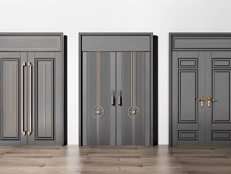 New Chinese style double door entry door combination 3d model