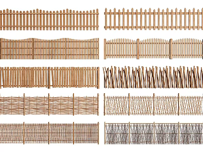 Various Wooden Bamboo Fence Designs With Different Weave And Slat Patterns 3d model