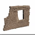 Ancient Stone Wall Ruin With Square Window Frame And Weathered Masonry