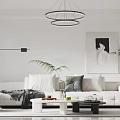 Modern Living Dining Area Interior Design With White Sofa Round Coffee Table And Palm Plant