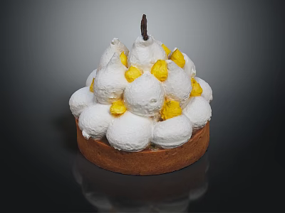 Delicious Tart Dessert With Brown Crust Base White Meringue Topping And Yellow Fruit Garnish 3d model