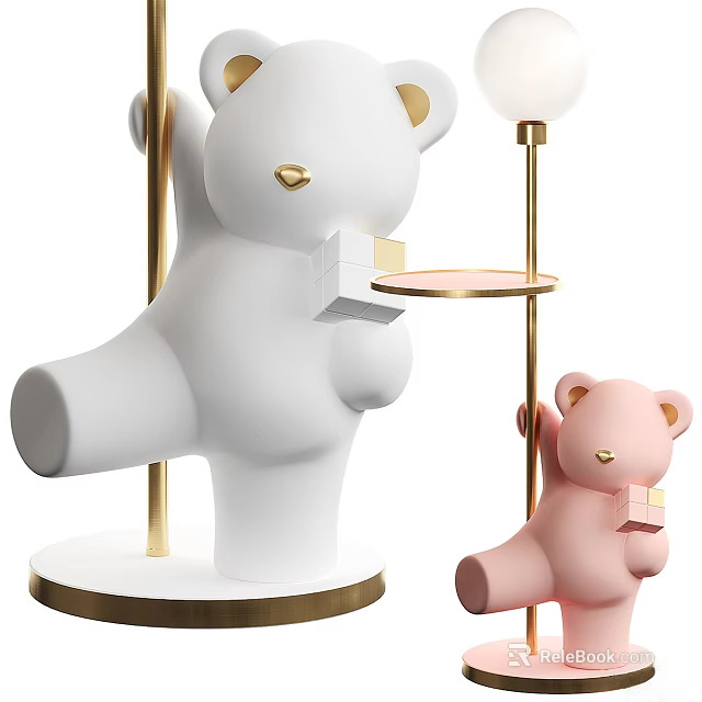 Cute Bear Style Floor Lamp Featuring Pink Tray And Decoration 3d model 