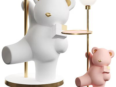 Cute Bear Style Floor Lamp Featuring Pink Tray And Decoration 3d model