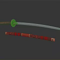 Traditional Samurai Sword With Shiny Silver Blade Red And Gold Decorated Scabbard On Black Surface