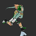 3D Anime Character In Green And Black Outfit With Running Pose And Green Hair