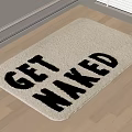 Square Cream Colored Rug With GET NAKED Text On Wooden Floor