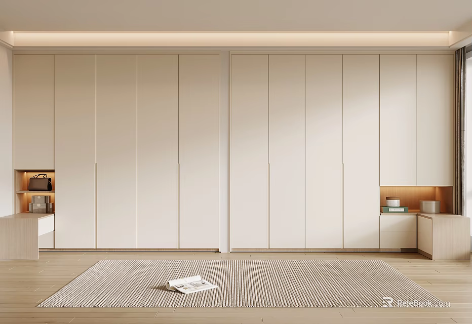 Modern Wardrobe Interior Design With Sliding Doors And Open Storage Shelves 3d model 