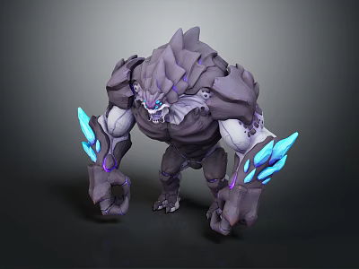 Fantasy Rock Creature 3D Character Design With Muscular Build And Glowing Blue Purple Elements 3d model