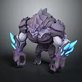 Fantasy Rock Creature 3D Character Design With Muscular Build And Glowing Blue Purple Elements