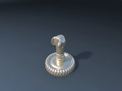 Silver Toned Hardware Tool Knob with Textured Circular Base and Top Wrench Interface Design 3d model