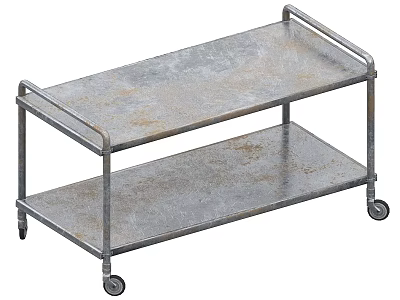 Industrial Metal Two Tier Trolley With Rolling Wheels And Rustic Finish 3d model