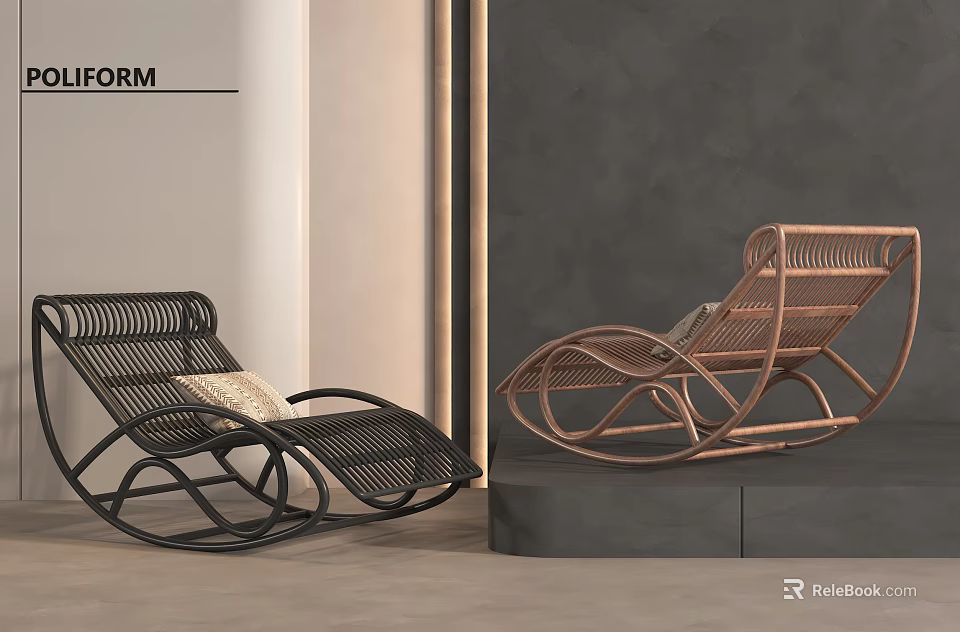 Modern Black And Copper Rattan Lounge Chairs For Stylish Indoor Display With Modern Design 3d model 