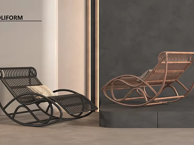 Modern Black And Copper Rattan Lounge Chairs For Stylish Indoor Display With Modern Design 3d model