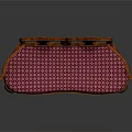 Classical Wooden Bench With Carved Backrest Armrests And Red White Checkered Upholstery