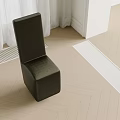 Black Leather Sofa Bench on Light Colored Herringbone Floor with White Curtains and Grill Vent