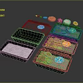 Black Divided Tableware Set With Multiple Food Trays And Colorful Compartments 3d model