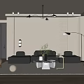 Modern Living Room Interior With Gray Sofas Coffee Tables Textured Wall And Floor Lamp