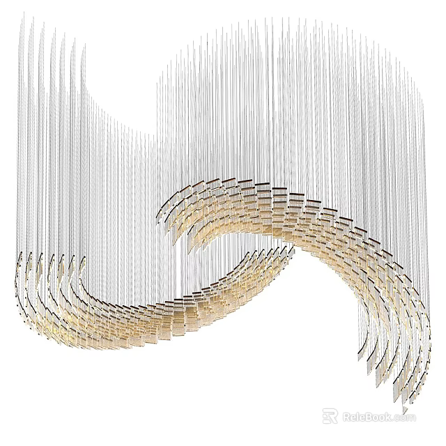 Modern Artistic Chandelier with Curved Lines and Warm Yellow Lighting for Elegant Interior Design 3d model 