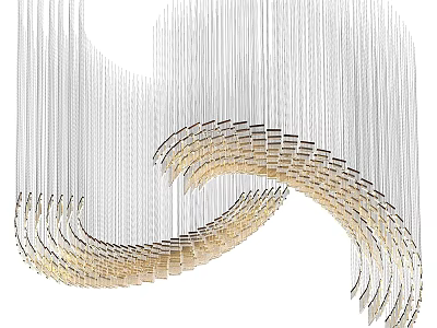 Modern Artistic Chandelier with Curved Lines and Warm Yellow Lighting for Elegant Interior Design 3d model