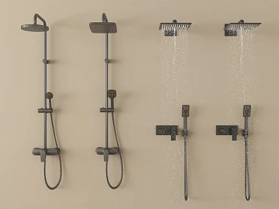 Modern Shower Heads with Rainfall and Handheld Sprayers in Black Design 3d model