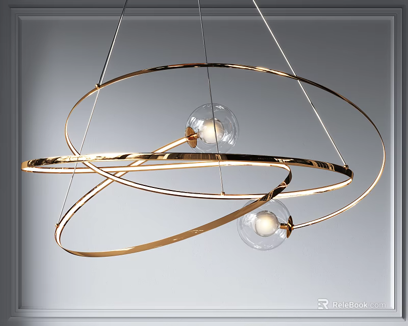 Modern Golden Metal Ring Chandelier With Transparent Spherical Bulbs And Minimalist Design 3d model 
