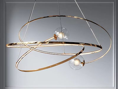 Modern Golden Metal Ring Chandelier With Transparent Spherical Bulbs And Minimalist Design 3d model