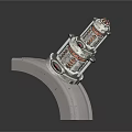 Detailed Mechanical Equipment With Metal Gears Coils And Curved Concrete Base