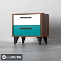 Modern Nightstand With White And Teal Drawers Brown Frame And Black Legs