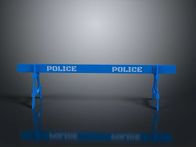 Blue Police Barrier With POLICE Sign And Metal Support Legs Design 3d model