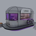 Silver Mobile Coffee Cart With LOGO Purple Lighting Life Rings And Boxes Around