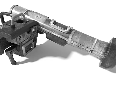 Game Movie Character Wielding Heavy Metallic Combat Weapon With Mechanical Design 3d model