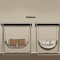Pollform Hanging Swing Chairs With Brown White Cushions Metal Frame Beige Wall Wooden Floor