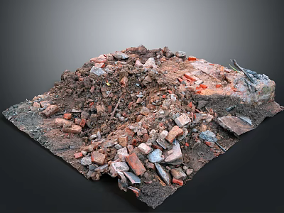 Pile of Construction Waste Debris Including Rubble Broken Bricks and Soil 3d model