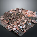 Pile of Construction Waste Debris Including Rubble Broken Bricks and Soil