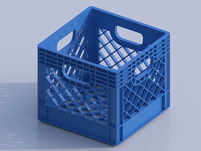Blue Square Industrial Plastic Crate with Grid Structure and Handles for Storage Transport 3d model