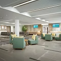 Lobby Interior With Green Sofas Yellow Cushions Large Screen TVs White Pillars And Light Flooring 3d model