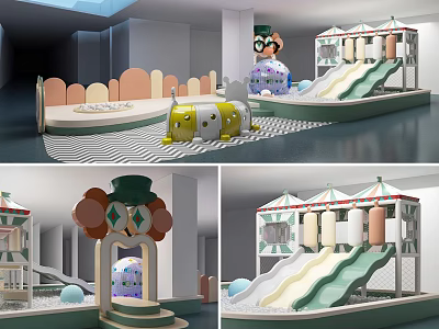 Colorful Indoor Children Play Equipment With Slide Canopy Structures And Fun Playhouse 3d model