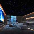 Modern Home Theater With Starry Sky Ceiling Large Projection Screen Ambient Lighting And Comfortable Sofas 3d model