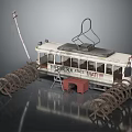 Vintage Moskva Fare Vatin Tram Model With Barbed Wire Barriers Utility Pole And Red Platform