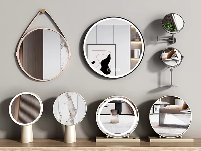 Decorative Modern Mirrors With Round Shapes Wall Mounted And Tabletop Designs 3d model