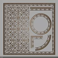 Golden Carved Decorative Patterns With Large Panel Circular Element And Corner Design On Blue Background 3d model