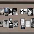 Black And White Photo Wall With Architectural Abstract Images Arranged On Light Colored Wall