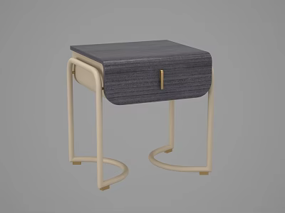 Modern Minimalist Nightstand With Gray Fabric Drawer Beige Curved Metal Legs And Golden Handle 3d model
