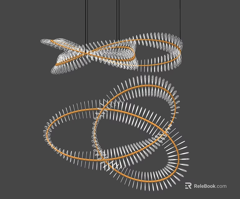 Modern Abstract Pendant Light With Intertwined Spiral Rings And Metal Frame Design 3d model 