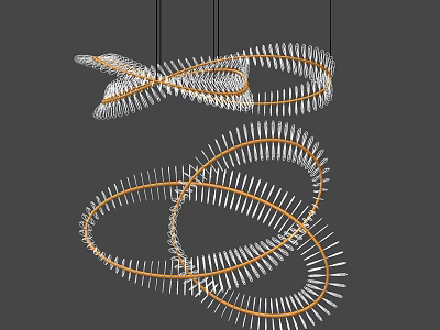 Modern Abstract Pendant Light With Intertwined Spiral Rings And Metal Frame Design 3d model
