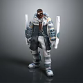Futuristic Game Character With White Gray Armor And Mechanical Arms Standing Pose 3d model